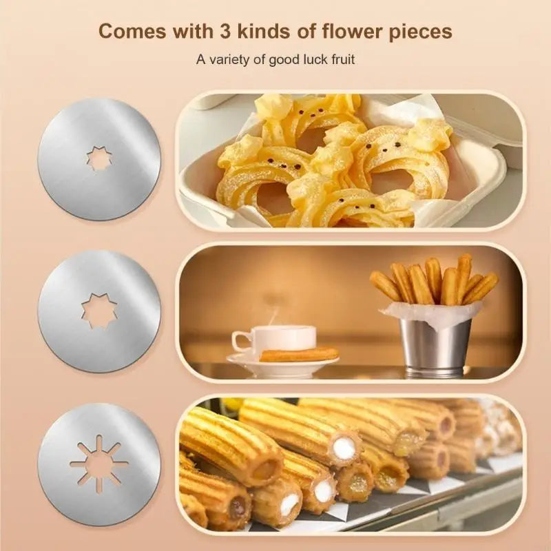Churro Maker Press – 3 Nozzles, Aluminum Alloy & Dishwasher Safe