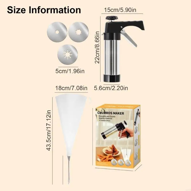 Churro Maker Press – 3 Nozzles, Aluminum Alloy & Dishwasher Safe