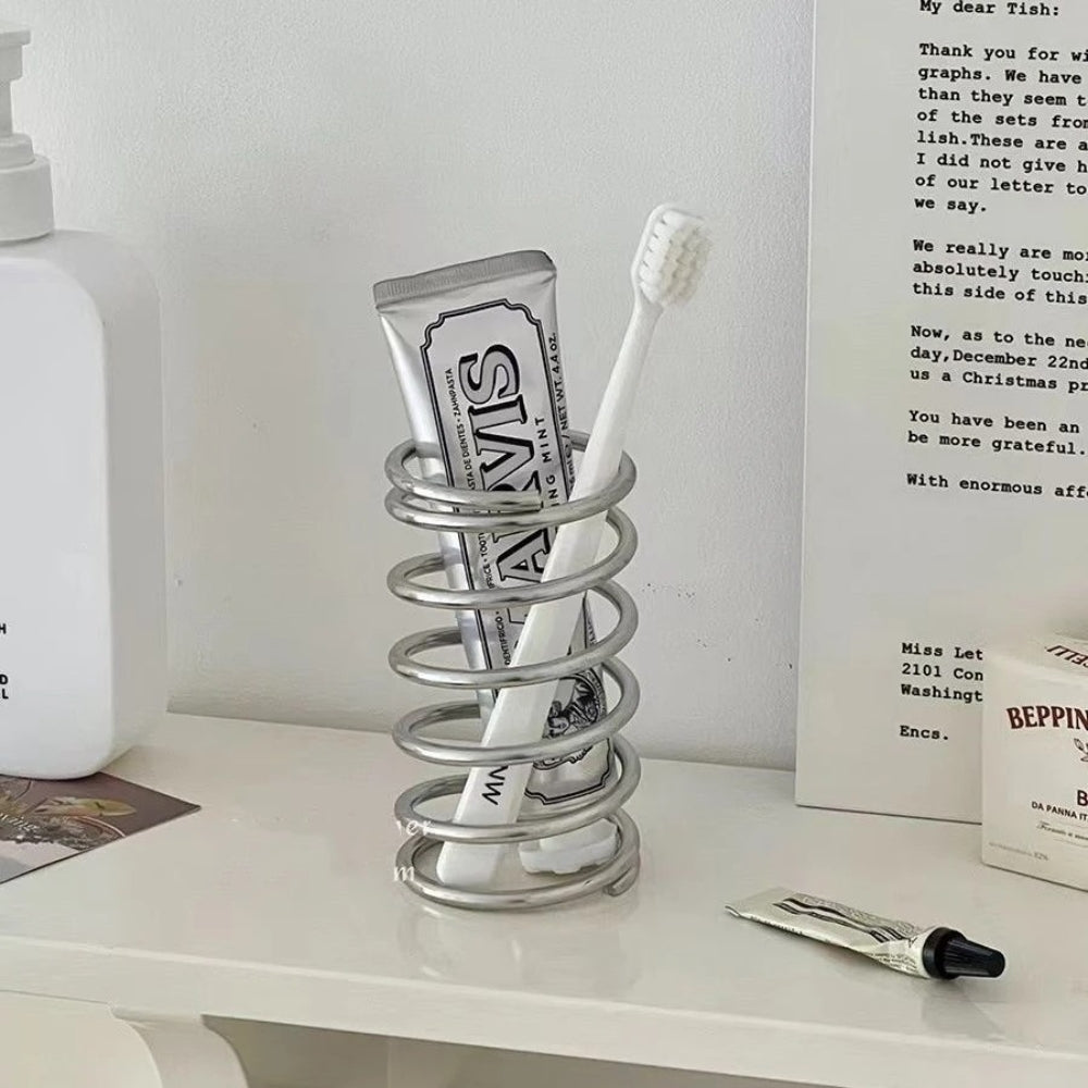 Enhanced Product Title: **Premium Stainless Steel Spiral Toothbrush Holder - Modern Bathroom Organizer for Toothbrushes & Accessories**