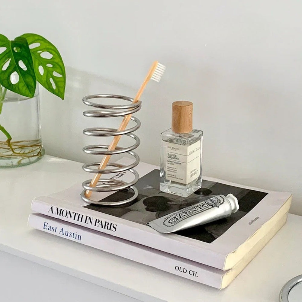 Enhanced Product Title: **Premium Stainless Steel Spiral Toothbrush Holder - Modern Bathroom Organizer for Toothbrushes & Accessories**