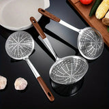 Premium Steel Skimmer Spoon with Ergonomic Wooden Handle - Perfect for Cooking and Straining