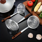 Premium Steel Skimmer Spoon with Ergonomic Wooden Handle - Perfect for Cooking and Straining