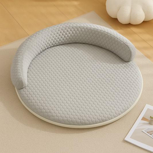 Orthopedic Cooling Cat Bed – Ice-Silk Surface, Foam Base & Raised Rim