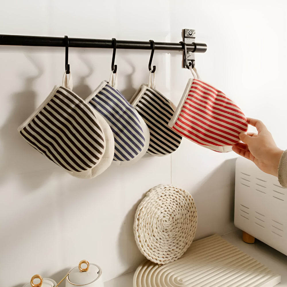 Premium Striped Oven Mitts - Heat-Resistant Kitchen Gloves for Safe Cooking & Baking