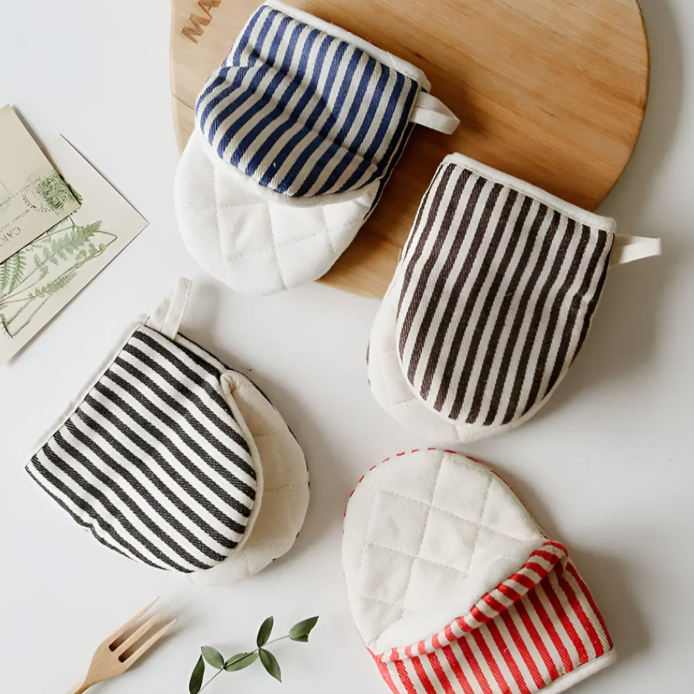 Premium Striped Oven Mitts - Heat-Resistant Kitchen Gloves for Safe Cooking & Baking
