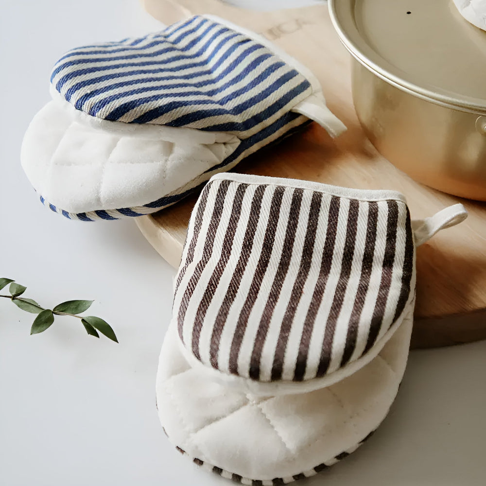 Premium Striped Oven Mitts - Heat-Resistant Kitchen Gloves for Safe Cooking & Baking