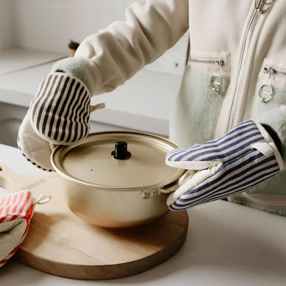 Premium Striped Oven Mitts - Heat-Resistant Kitchen Gloves for Safe Cooking & Baking