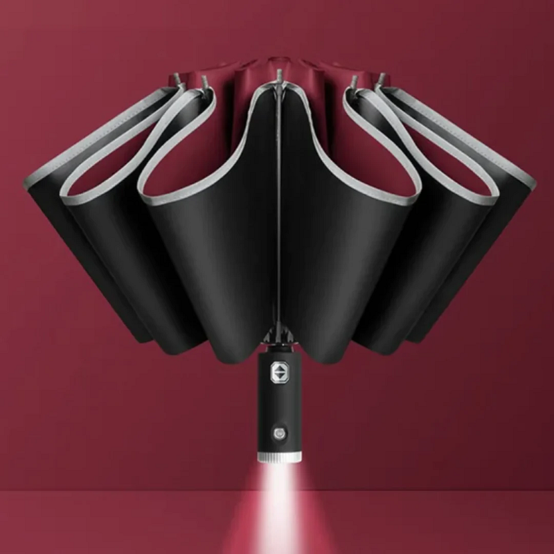 Windproof LED Umbrella – Automatic Open/Close, 105cm & Rechargeable Battery