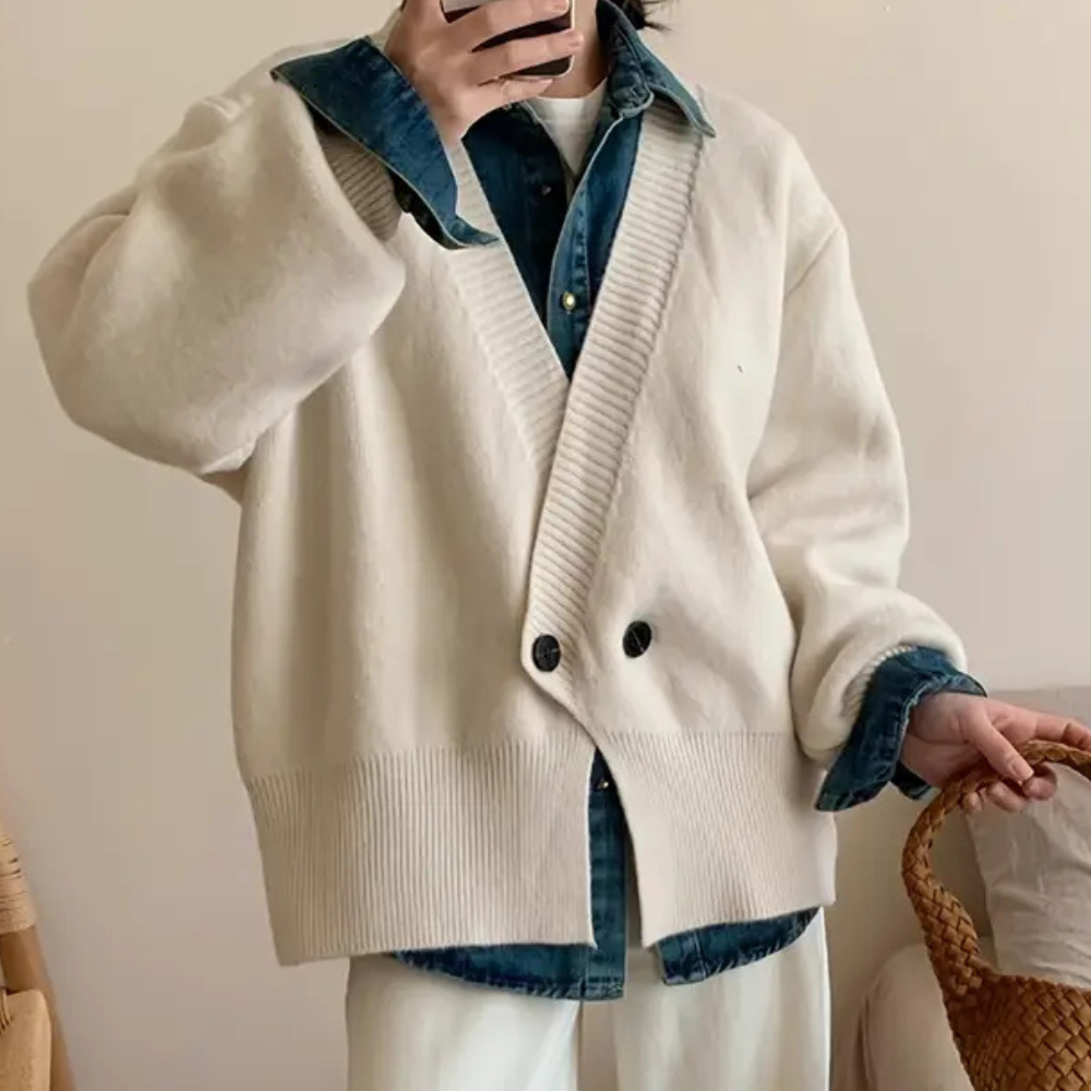 Stylish Beige Knitted Cardigan for Women - Vera