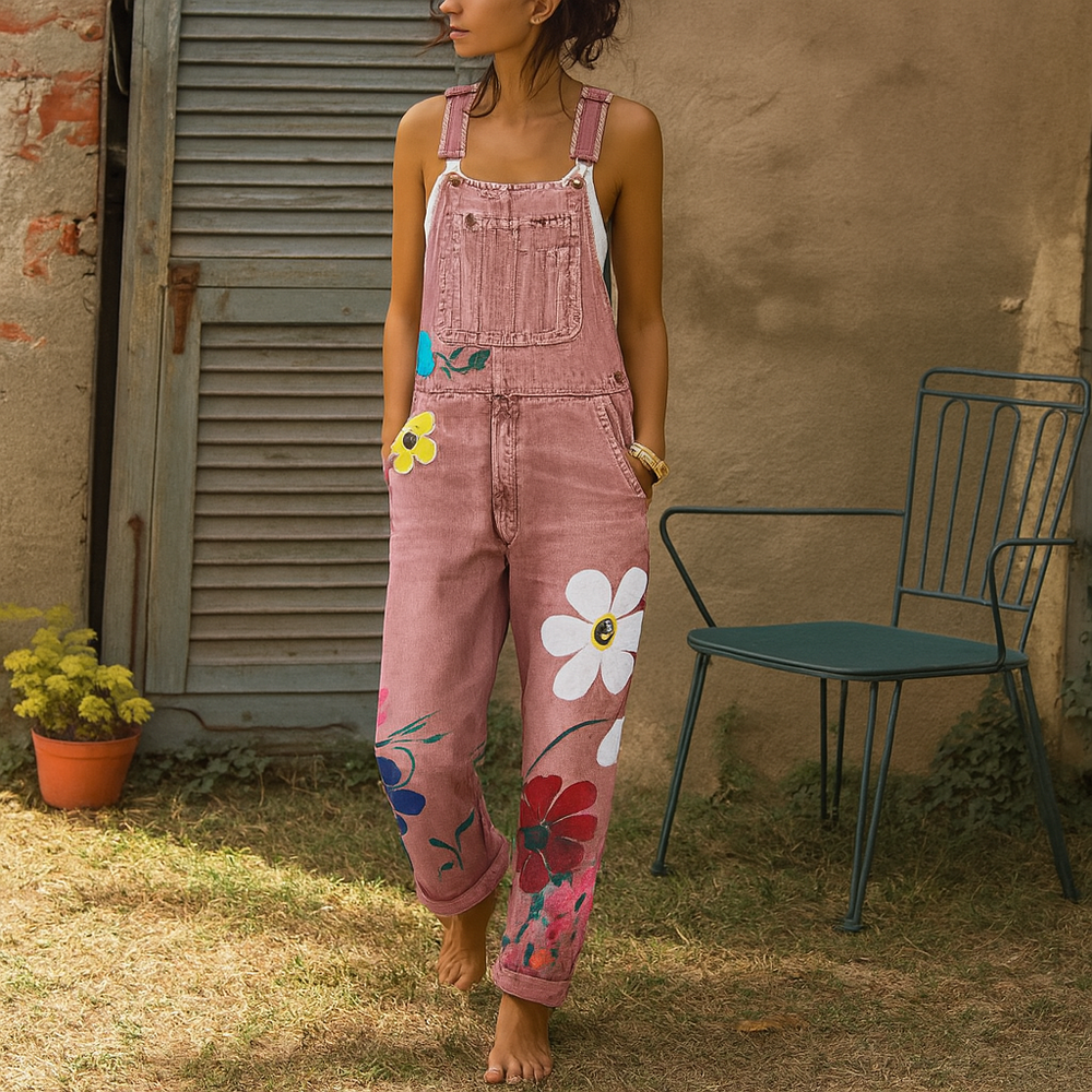 Trendy Floral Pattern Denim Jumpsuit for Women - Stylish and Comfortable All-in-One Outfit