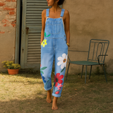 Trendy Floral Pattern Denim Jumpsuit for Women - Stylish and Comfortable All-in-One Outfit