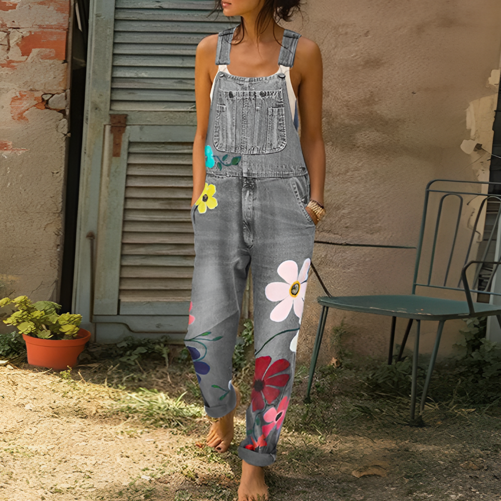 Trendy Floral Pattern Denim Jumpsuit for Women - Stylish and Comfortable All-in-One Outfit