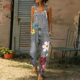 Trendy Floral Pattern Denim Jumpsuit for Women - Stylish and Comfortable All-in-One Outfit