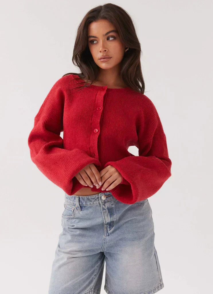 Stylish Red Women's Cardigan - Clarella