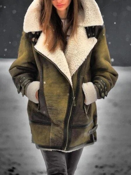 Stylish Suede Sherpa Jacket for Women - Mila