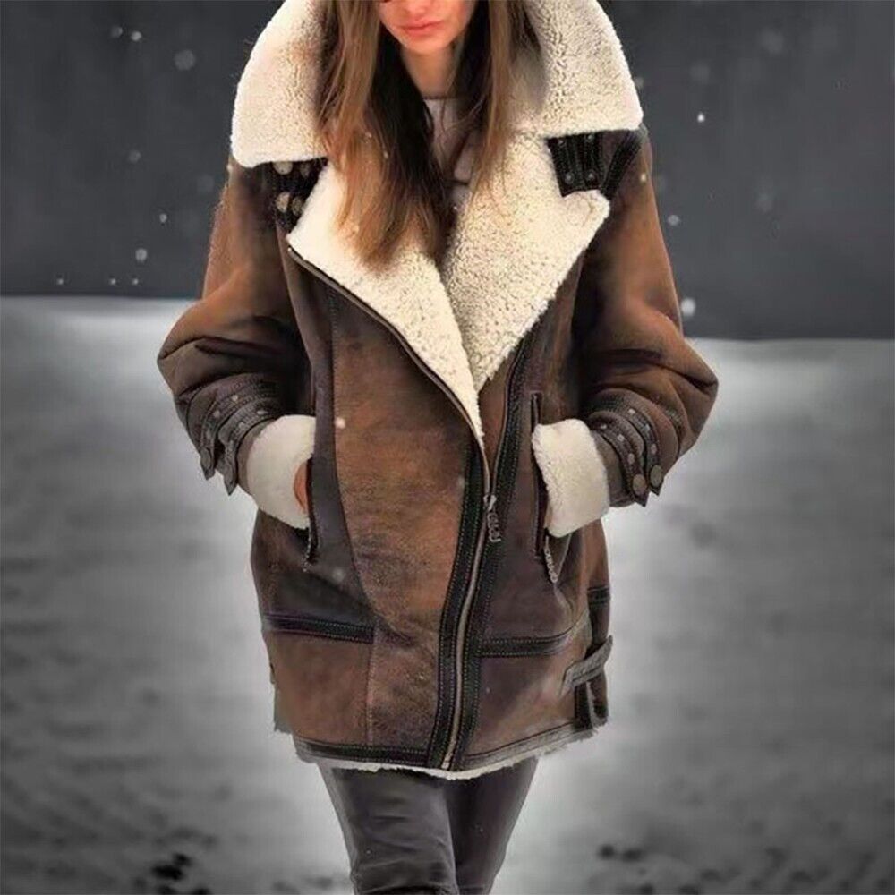 Stylish Suede Sherpa Jacket for Women - Mila
