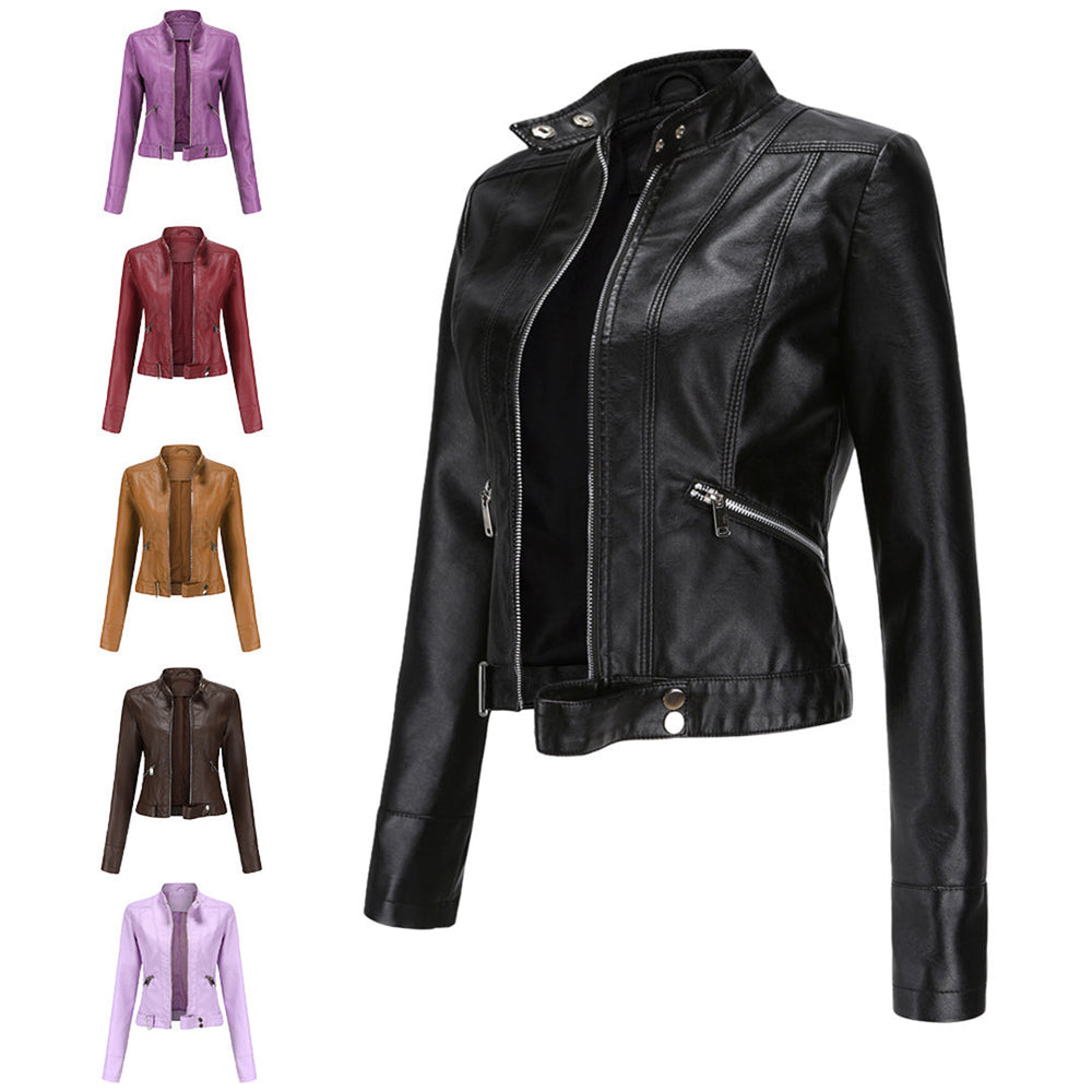 Stylish women's leather jacket in classic design – Marlene