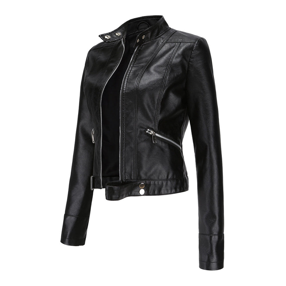 Stylish women's leather jacket in classic design – Marlene