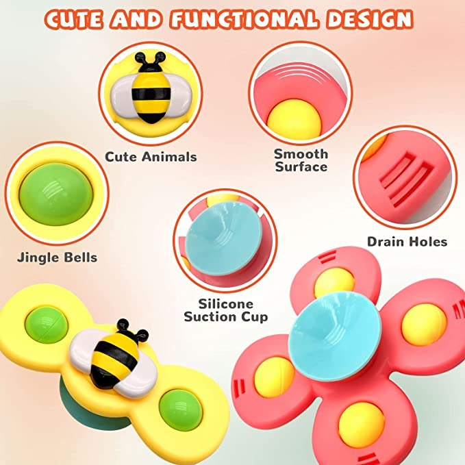 3-Pack Suction Cup Spinner Toys - Fun and Engaging for Kids | Ideal for Bath Time & Playtime