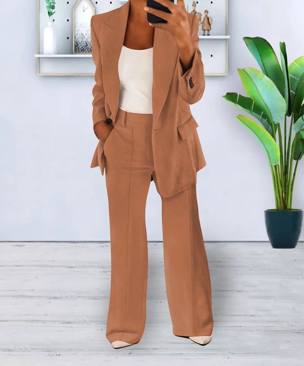 Polished Elegant Women's Two-Piece Suit Set - Stylish Blazer & Tailored Pants for Office & Formal Events