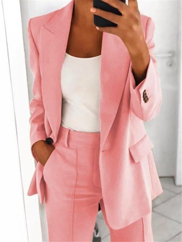 Polished Elegant Women's Two-Piece Suit Set - Stylish Blazer & Tailored Pants for Office & Formal Events