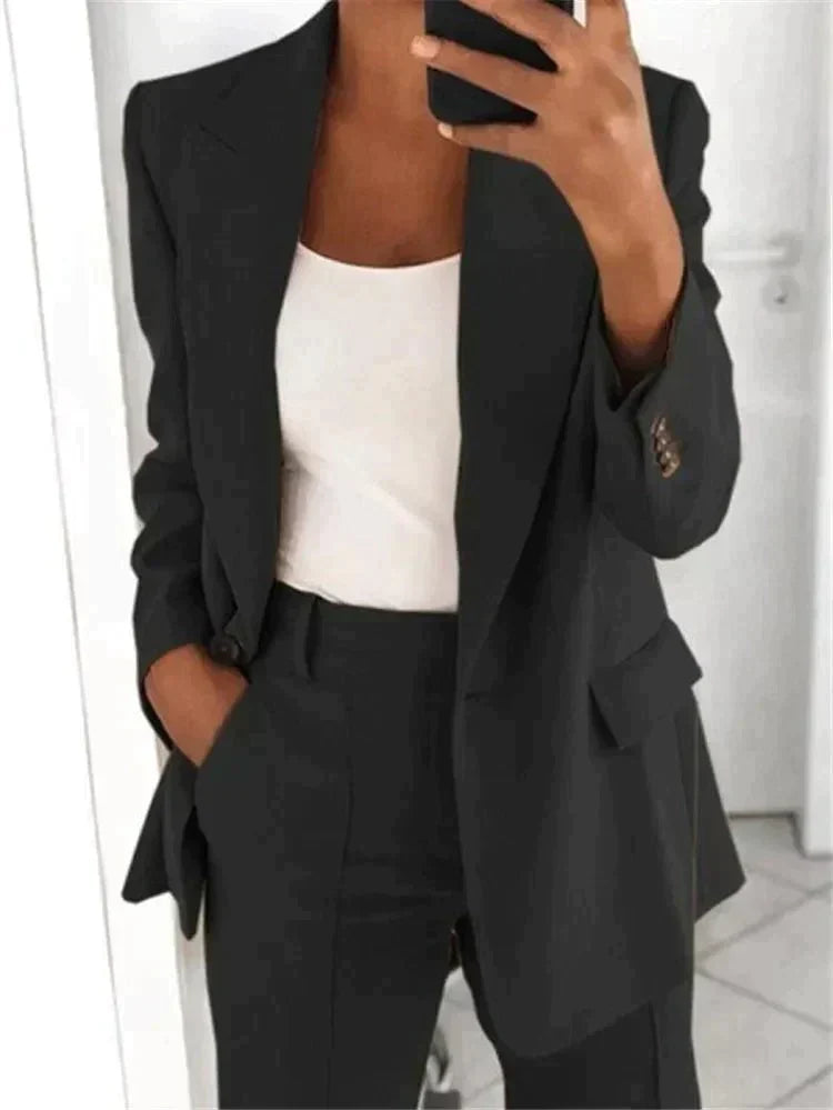 Polished Elegant Women's Two-Piece Suit Set - Stylish Blazer & Tailored Pants for Office & Formal Events
