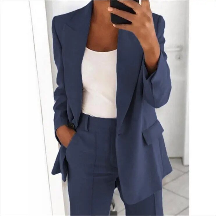 Polished Elegant Women's Two-Piece Suit Set - Stylish Blazer & Tailored Pants for Office & Formal Events