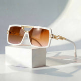 Oversized Square Sunglasses – Chain Link Temples, Gold Accents & UV Protection