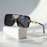 Oversized Square Sunglasses – Chain Link Temples, Gold Accents & UV Protection