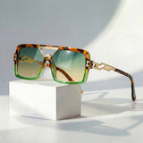 Oversized Square Sunglasses – Chain Link Temples, Gold Accents & UV Protection