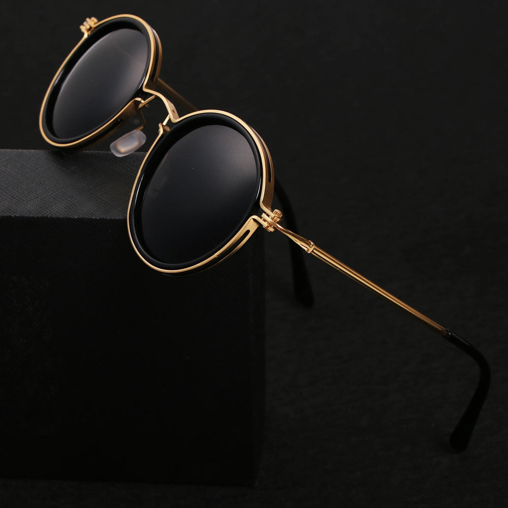 Polarized Round Sunglasses – Gold Frame, Metal Temples, Unisex Style