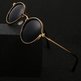 Polarized Round Sunglasses – Gold Frame, Metal Temples, Unisex Style