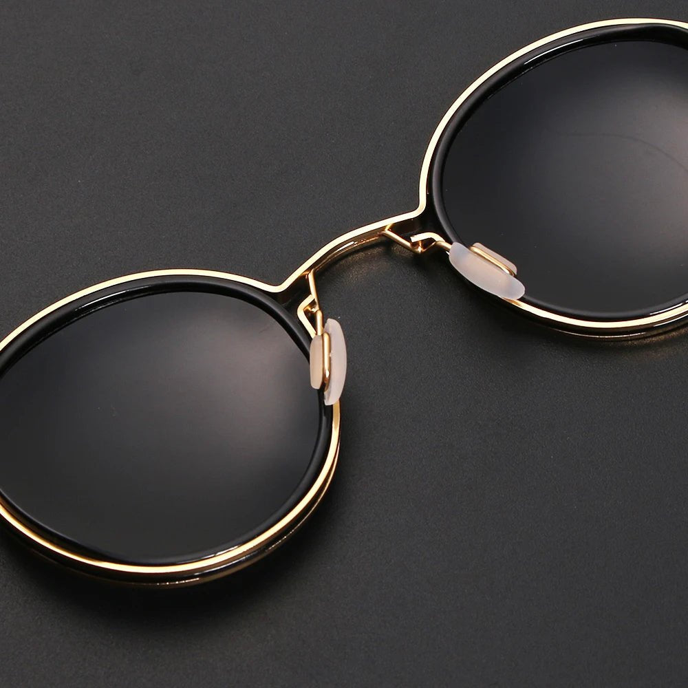 Polarized Round Sunglasses – Gold Frame, Metal Temples, Unisex Style