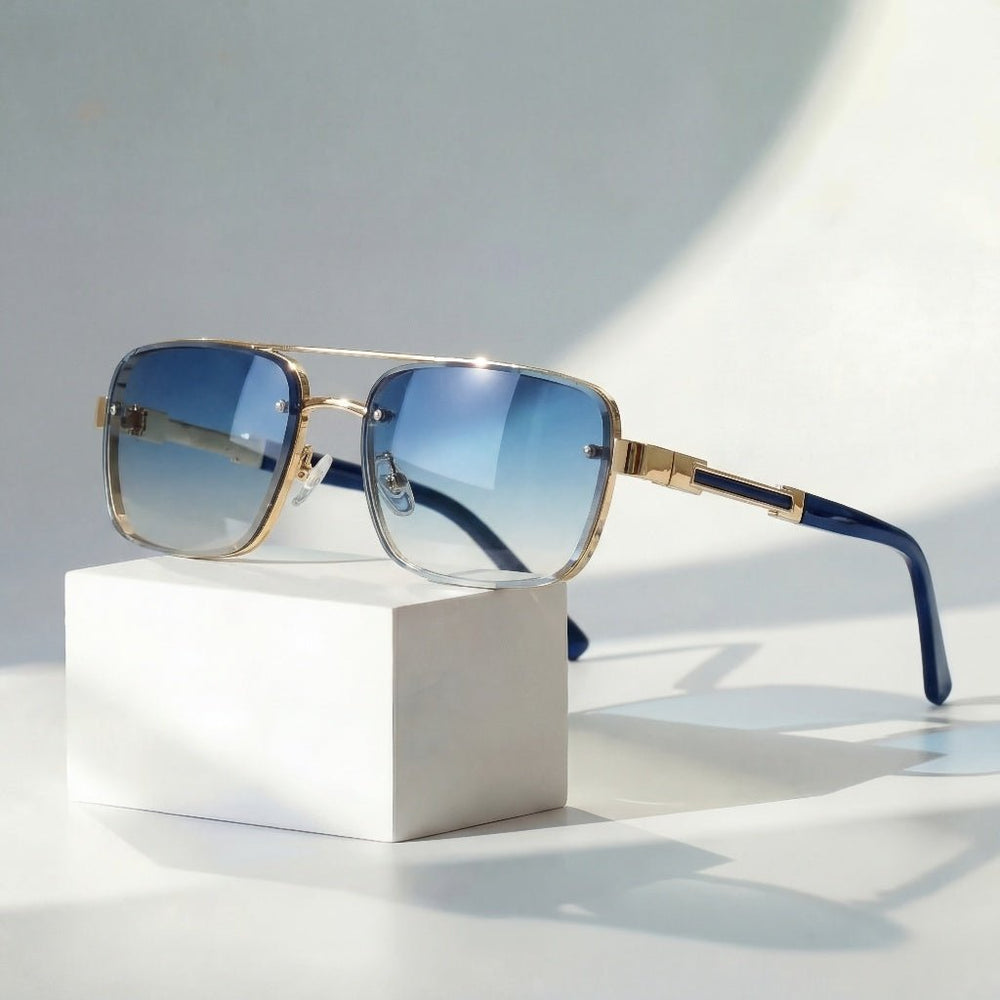 Aviator Sunglasses – Gold Titanium Frame, Gradient Lenses & Retro Style