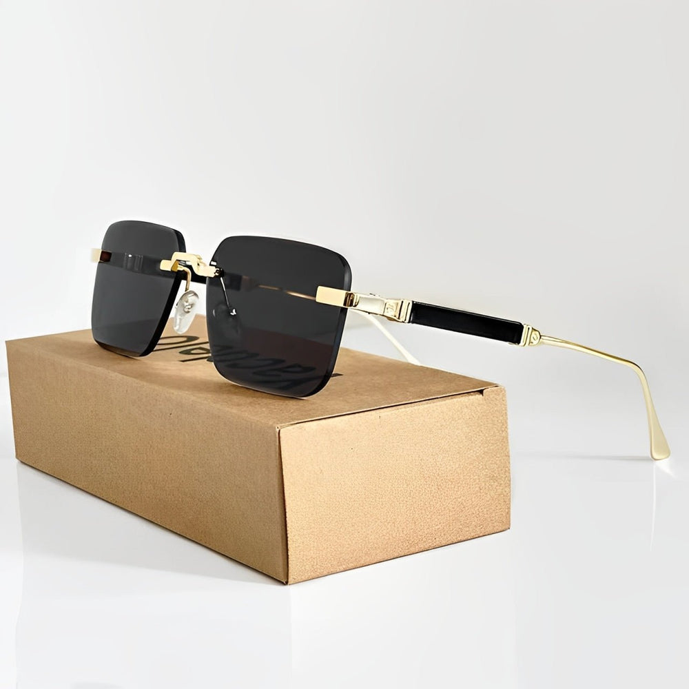 Sunglasses – Retro Square, Gold Titanium Frame & Gradient UV400 Protection