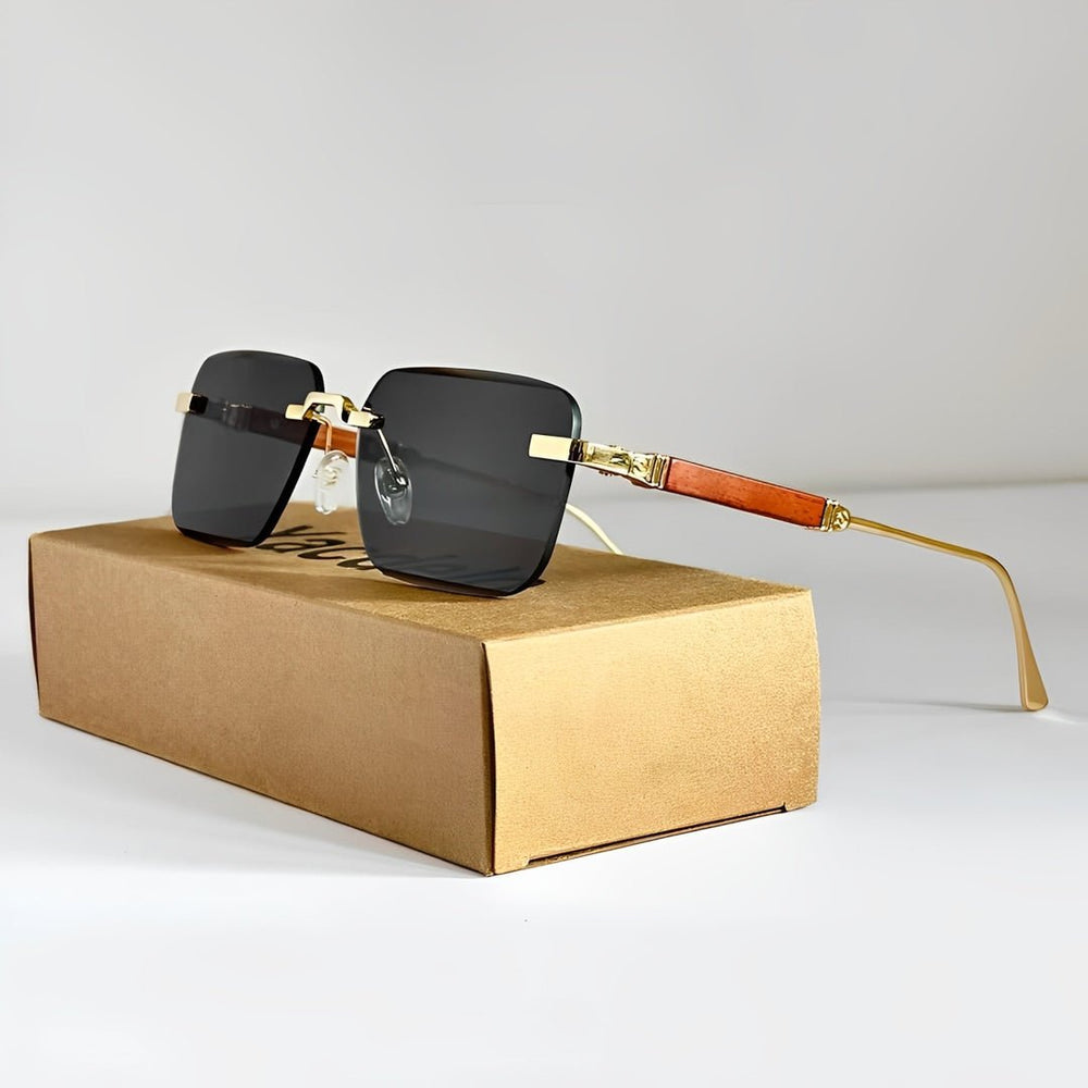 Sunglasses – Retro Square, Gold Titanium Frame & Gradient UV400 Protection