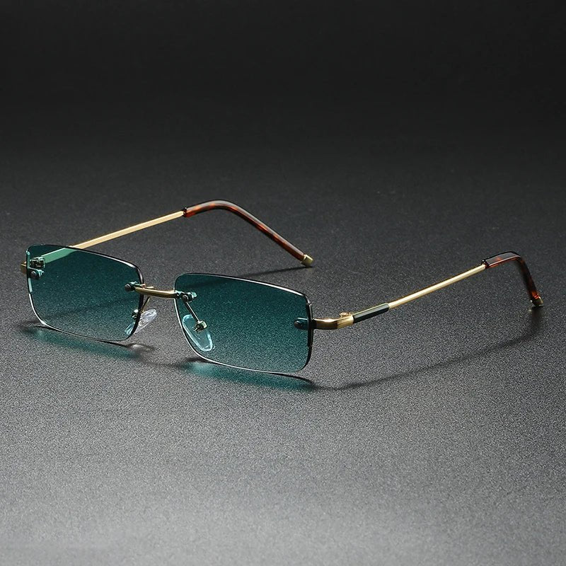 Rimless Sunglasses – Rectangular Gold Frame, Gradient Tinted Lenses, Unisex