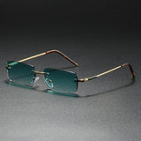 Rimless Sunglasses – Rectangular Gold Frame, Gradient Tinted Lenses, Unisex