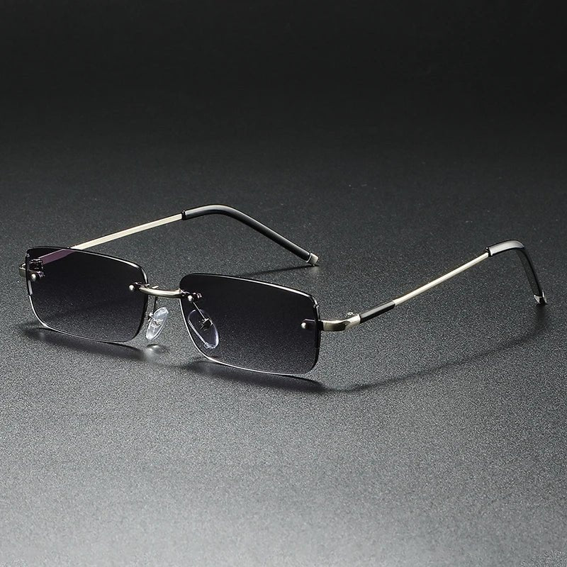 Rimless Sunglasses – Rectangular Gold Frame, Gradient Tinted Lenses, Unisex