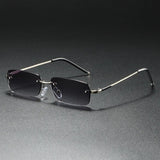 Rimless Sunglasses – Rectangular Gold Frame, Gradient Tinted Lenses, Unisex
