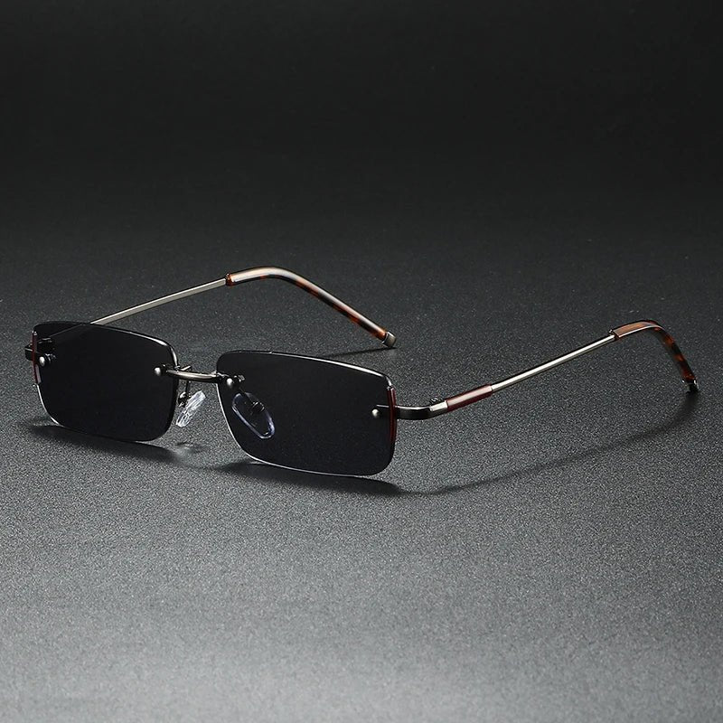 Rimless Sunglasses – Rectangular Gold Frame, Gradient Tinted Lenses, Unisex