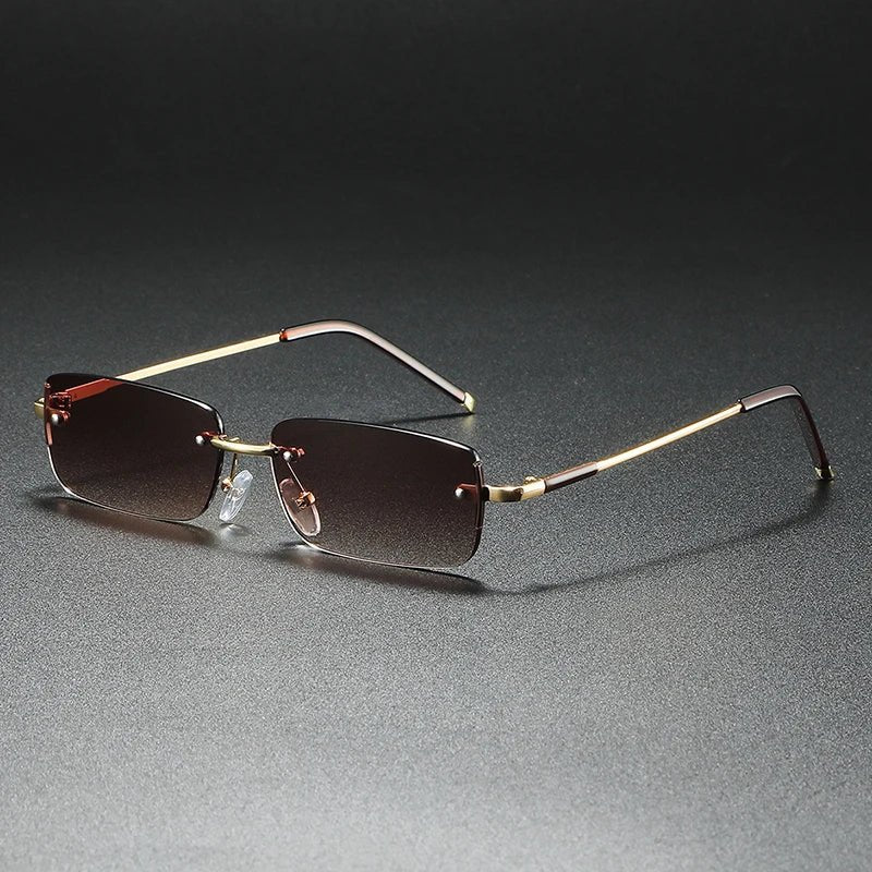 Rimless Sunglasses – Rectangular Gold Frame, Gradient Tinted Lenses, Unisex