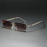Rimless Sunglasses – Rectangular Gold Frame, Gradient Tinted Lenses, Unisex
