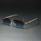 Rimless Sunglasses – Rectangular Gold Frame, Gradient Tinted Lenses, Unisex