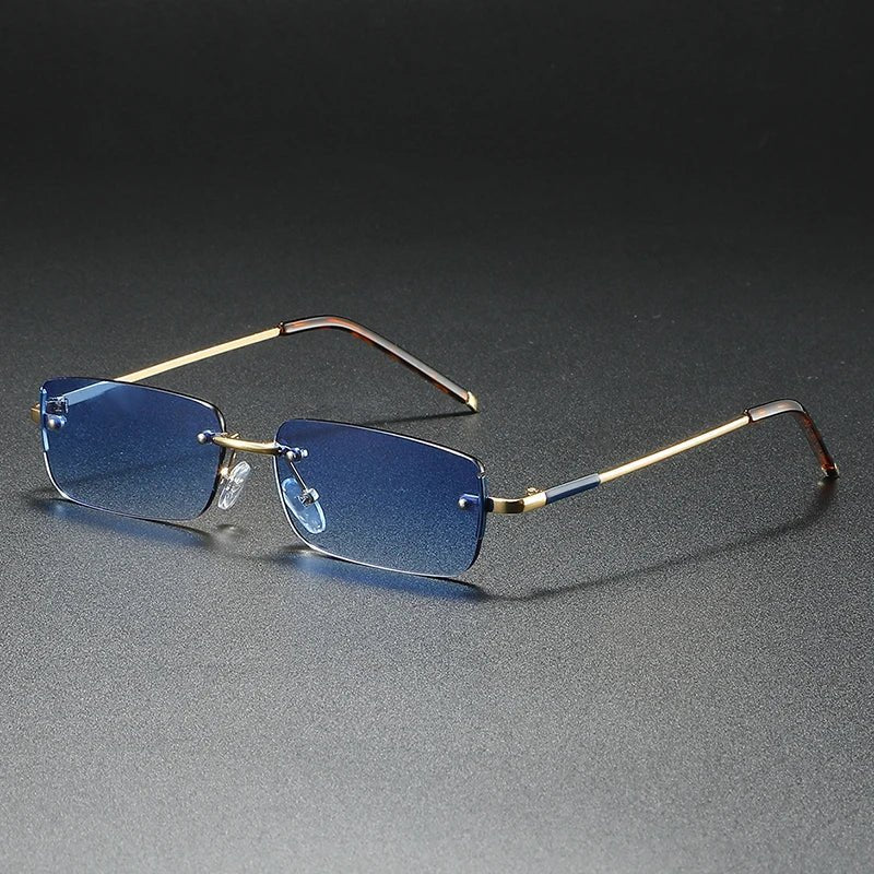 Rimless Sunglasses – Rectangular Gold Frame, Gradient Tinted Lenses, Unisex