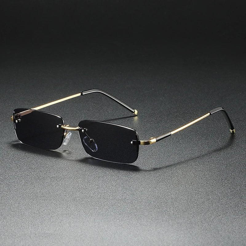 Rimless Sunglasses – Rectangular Gold Frame, Gradient Tinted Lenses, Unisex