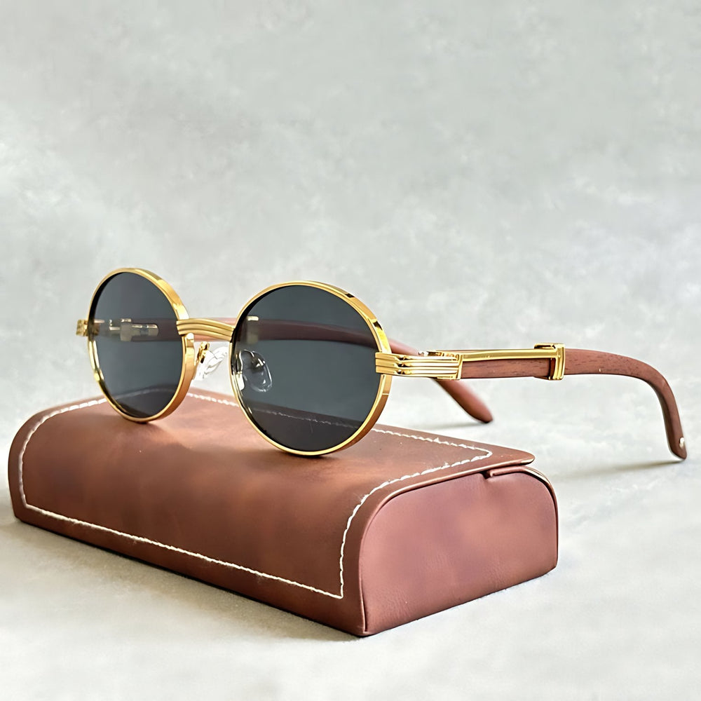 Round Sunglasses – Gold Metal Frame, Designer Style, UV400 Protection