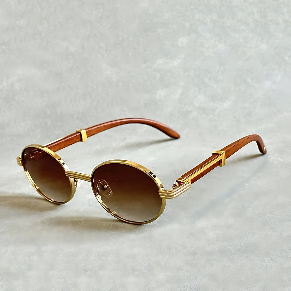 Round Sunglasses – Gold Metal Frame, Designer Style, UV400 Protection