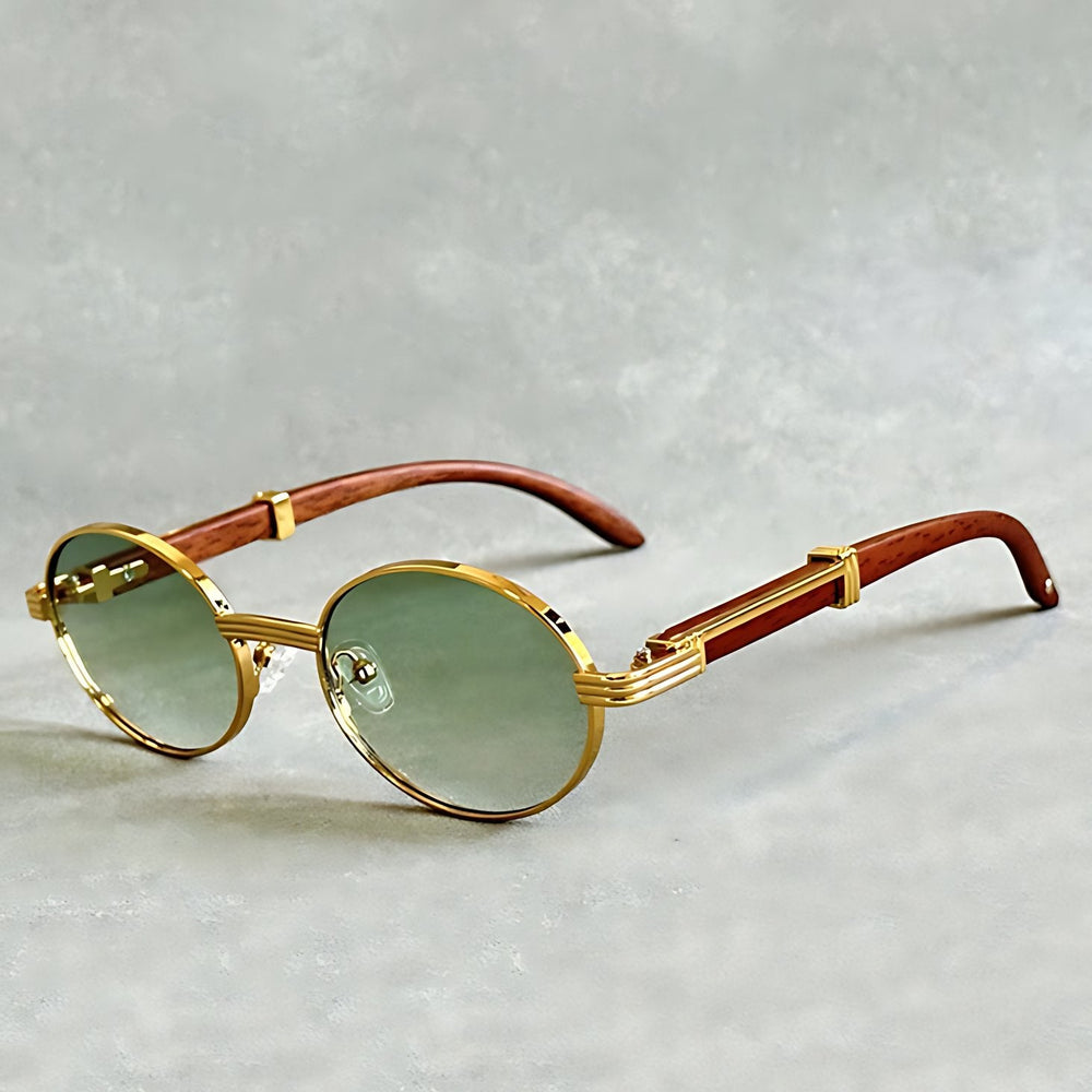 Round Sunglasses – Gold Metal Frame, Designer Style, UV400 Protection