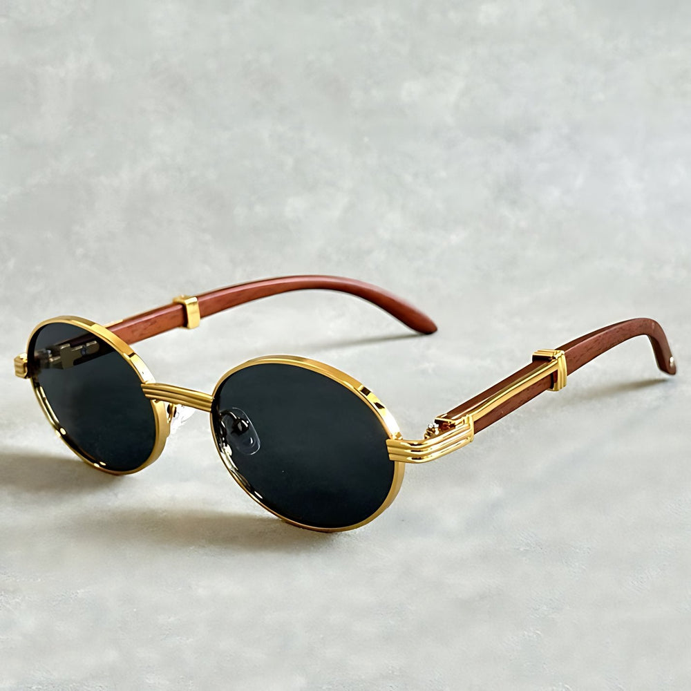 Round Sunglasses – Gold Metal Frame, Designer Style, UV400 Protection
